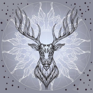 有叶子装饰装饰品的鹿头一种可爱的鹿头,在抽象的