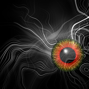 神秘的视图。电眼。作为背景的抽象的等离子体放电。在黑色背景上的抽象明亮等离子纹理