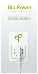 绿色能源概念背景与生物力量和电插头 矢量 插图