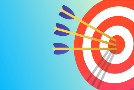 目标实现符号图标符号矢量横幅插图在浅蓝色背景平坦样式设计中隔离