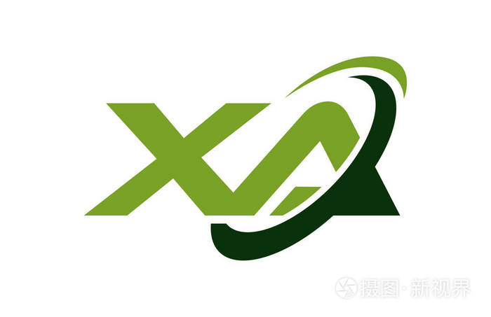 xa徽标旋风椭圆绿色字母矢量概念
