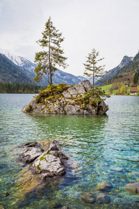 湖 Hintersee，巴伐利亚，德国