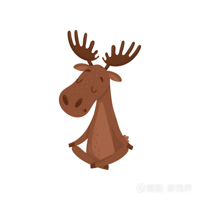 麋鹿坐在交叉腿.驼鹿做瑜伽练习.放松和冥想.野生森林动物.