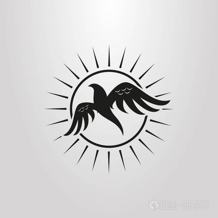 太阳背景下的黑白抽象鸟图标插画-正版商用图片0ousdr-摄图新视界