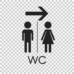 Wc，厕所平面矢量图标。男人和女人签收孤立背景上厕所