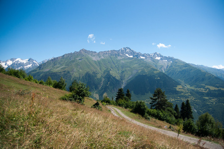 在山中徒步旅行