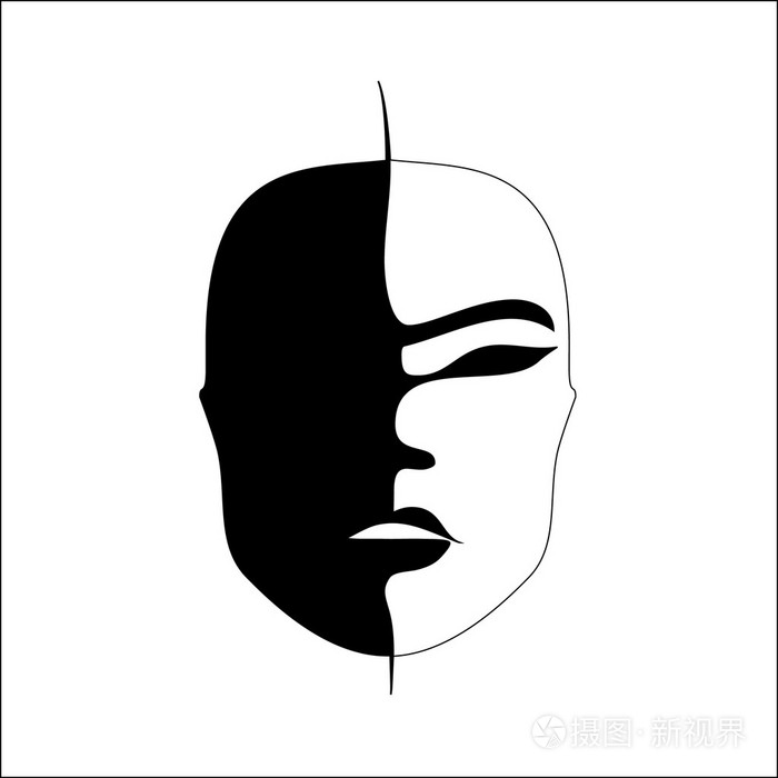 抽象的模仿的日本面具黑色和白色