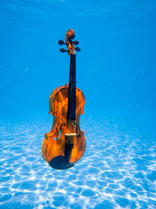 水下池中的小提琴照片