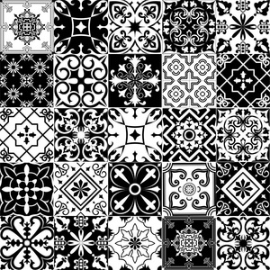 葡萄牙风格中黑白瓷砖的大矢量集