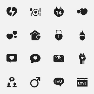 16 可编辑激情图标集。包括如情人节 横幅 亲爱的符号。可用于 Web 移动 Ui 和数据图表设计