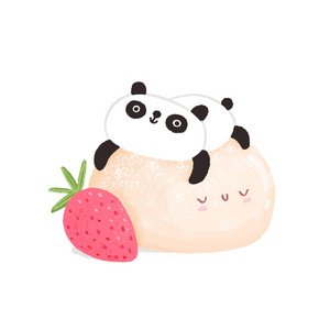 熊猫和草莓年糕插图照片