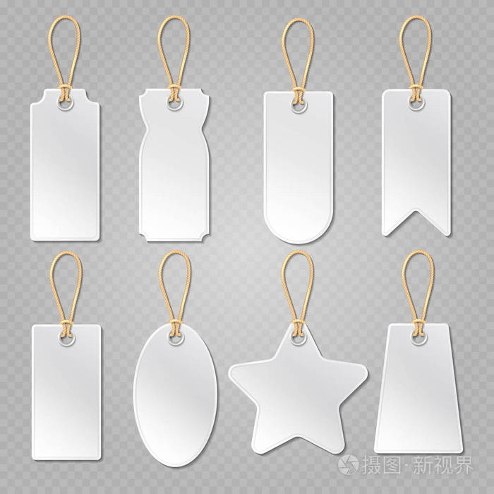 空白行李标签, 白色行李标签, 服装价格标签矢量设置