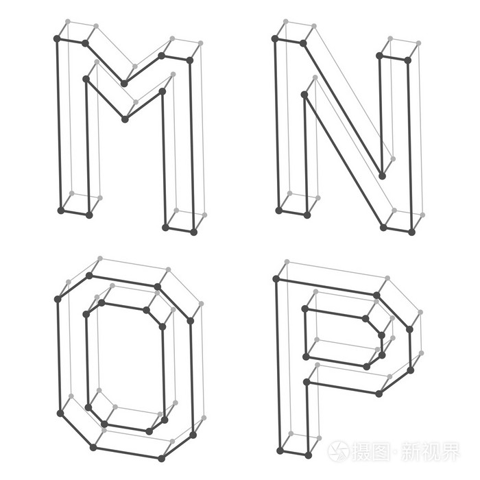 线框字体字母字母 m n o p