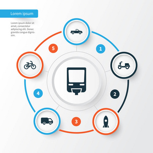 交通工具图标集。敞篷跑车，出一些雪球，自行车和其他元素的集合。此外包括范 飞行 摩托车等符号