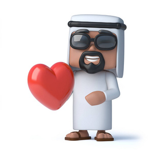 3d 渲染一个阿拉伯持有一颗红色的心
