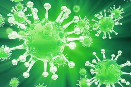 3d 插图病毒在受感染的生物体，病毒病流行，病毒抽象背景