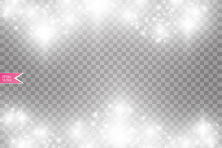 矢量白色闪光波抽象插画。白星尘土小道闪闪发光粒子分离在透明背景上。神奇的概念