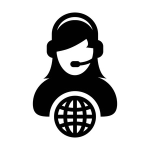 呼叫中心图标矢量女性客户服务人员个人资料符号与耳机为互联网网络