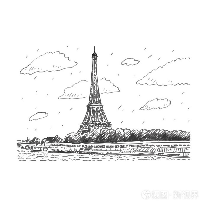 来自法国巴黎的塞纳河埃菲尔铁塔插画-正版商用图片0ovo16-摄图新视界