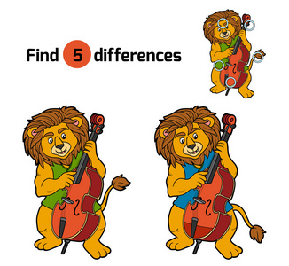 为儿童寻找差异游戏狮子和大提琴