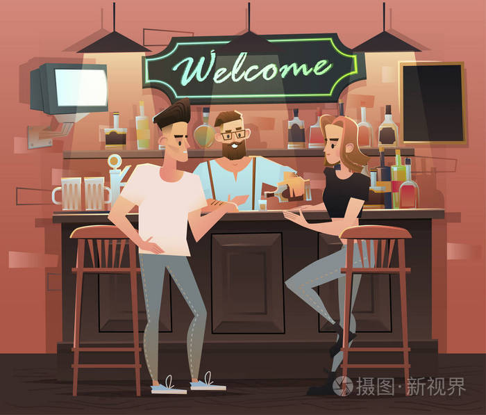 朋友在酒吧图插画-正版商用图片0ovog5-摄图新视界