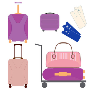 带机票和机场马车的手提箱和行李架矢量