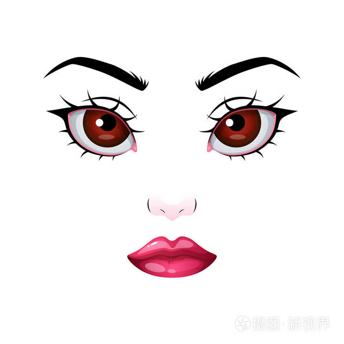 美丽的wooman女孩插画眼睛嘴唇鼻子