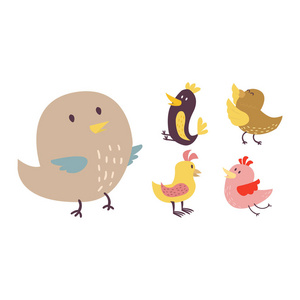可爱的小鸟向量组插画卡通多彩