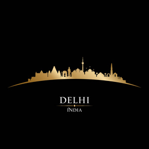 德里印度城市天际线轮廓黑色背景