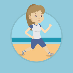 在海滩上慢跑运动少妇