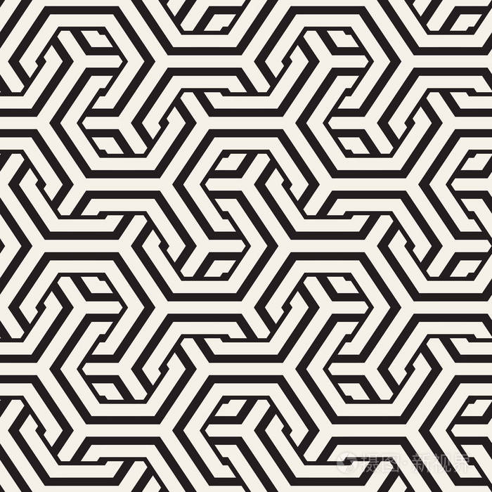 矢量无缝交错图案线条重复六角点阵的几何背景