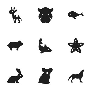 9 可编辑动物图标集。包括符号兔子 嬉戏的鱼 狼等。可用于 Web 移动 Ui 和数据图表设计