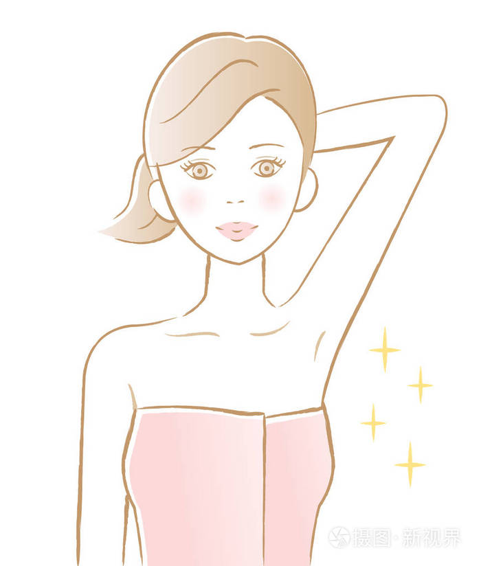 年轻女子显示她光滑的腋窝.美容护肤理念