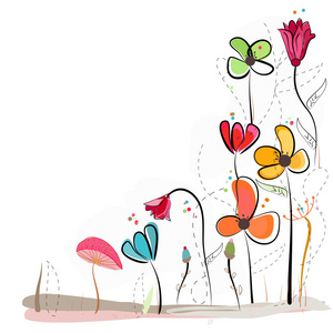 花卉涂鸦抽象七彩花朵矢量背景