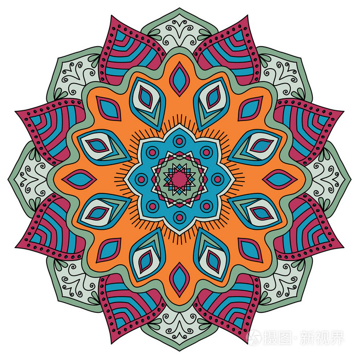 曼荼罗.复古圆装饰图案.伊斯兰, 阿拉伯, 印度