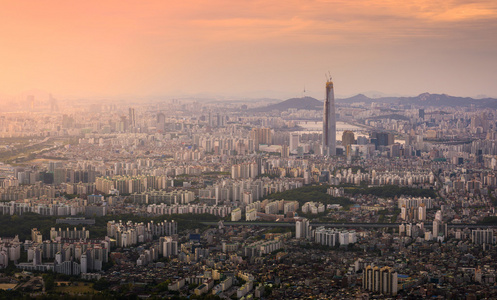 日落的韩国首尔市