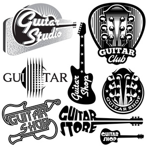 向量集的单色模板为主题的音乐和吉他的徽标