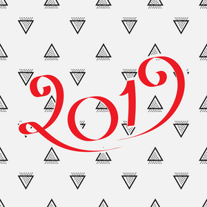 2019新年数字在孟菲斯样式背景。冬季节日贺卡设计