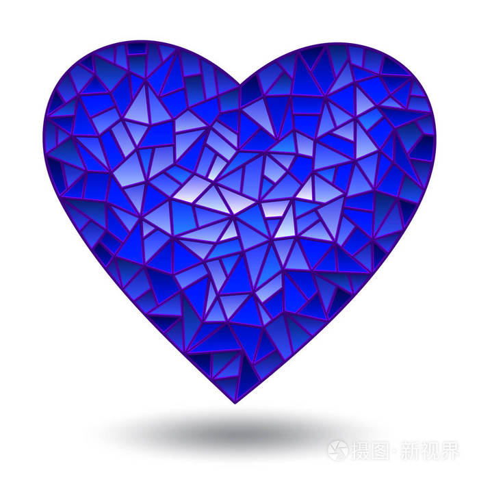 用蓝色的玻璃心孤立的白色背景上的插图