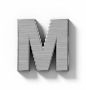 字母 M 3d 金属上白色的影子正交亲孤立