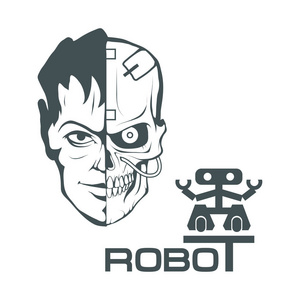 矢量插画经理工程师检查和控制自动化机器人武器机械在智能工厂工业