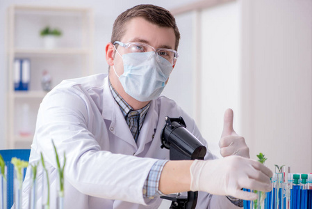 在植物实验室工作的男性生物化学家