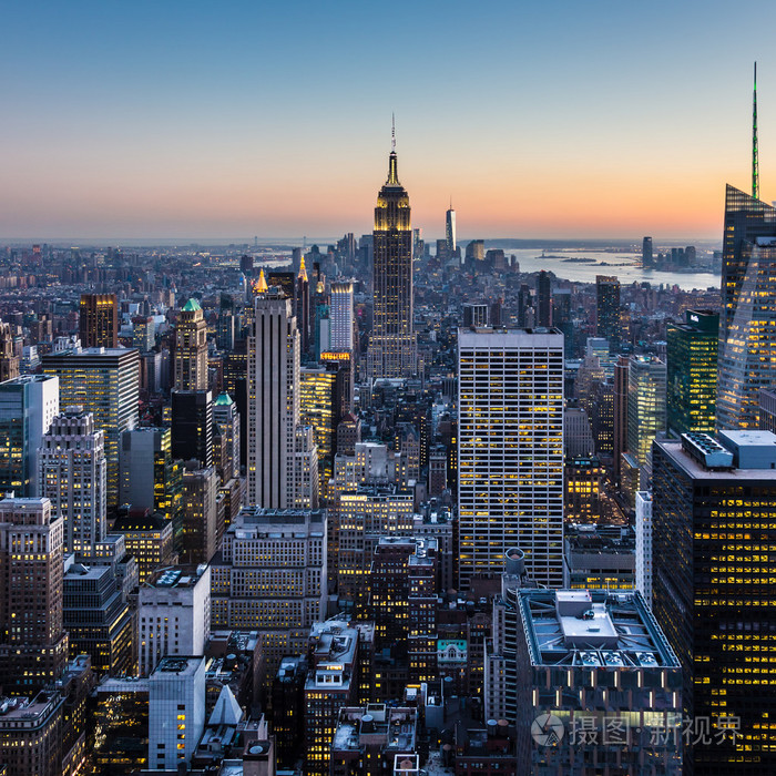 美国纽约市曼哈顿市中心的天际线照片-正版商用图片0owowa-摄图新视界