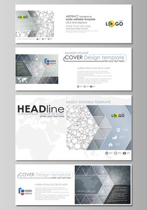 社会媒体和电子邮件标头集，现代的横幅。业务模板。矢量布局中常用的尺寸。化学模式，分子的纹理，多边形的分子结构，单元格。微生物学概