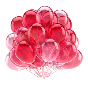 气球粉红色红色, 党氦气球束浪漫多彩。浪漫的生日装饰光泽。假日, 周年纪念, 结婚庆祝标志。3d 插图