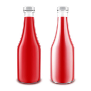 向量设置的玻璃光泽红番茄番茄酱瓶坯的品牌没有标签在白色背景上的分离