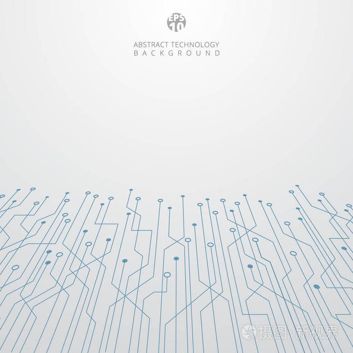 抽象技术蓝色电路板透视在白色背景.矢量插图