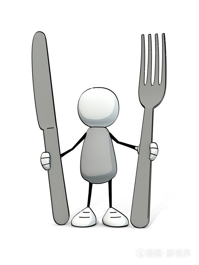 粗略小人在用刀和叉