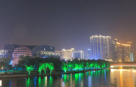 在中国杭州西部湖文化广场夜景景观