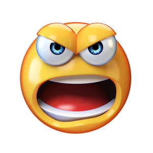 幽默激怒愤怒的 emoji 表情呼喊孤立的白色背景, 疯狂的表情大喊3d